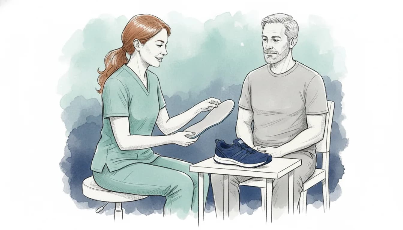 Podiatrist fitting an orthotic into a patient's shoe